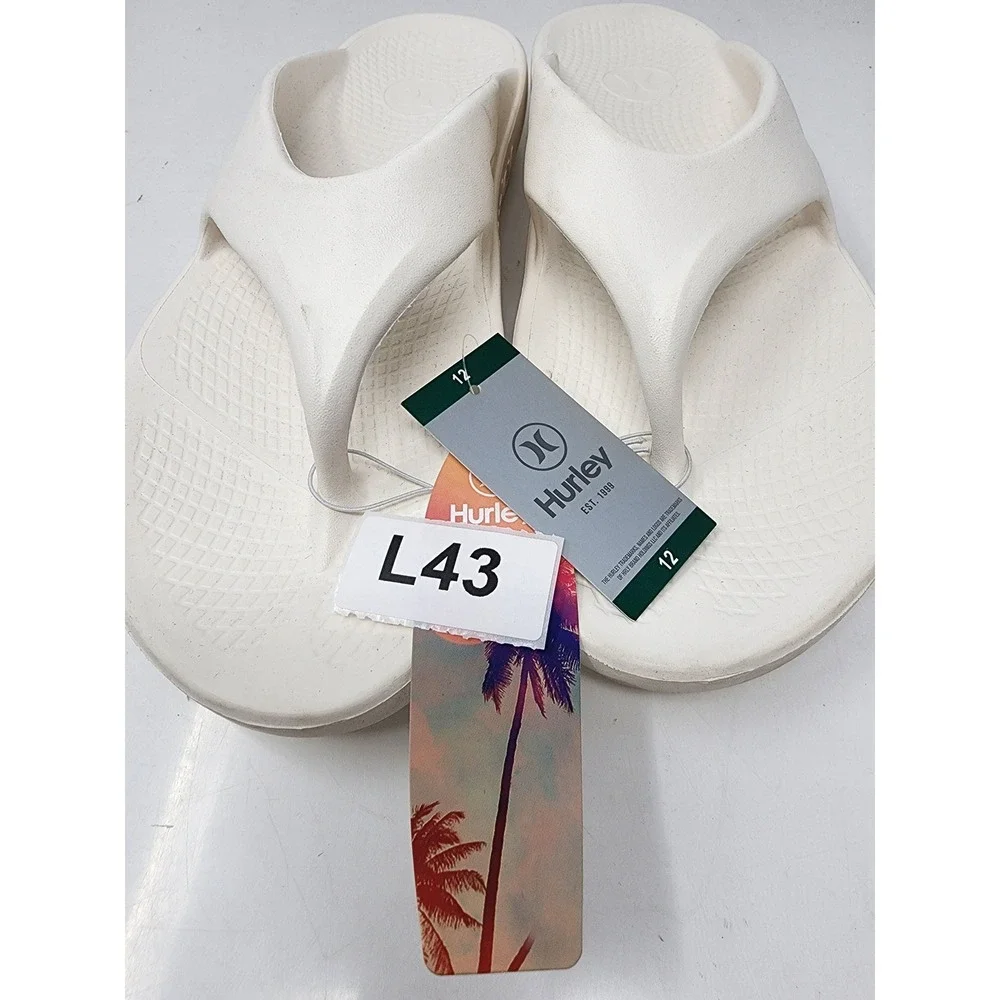 Hurley Mens Injection Flip Flop‎ Chanclestas Cream White EVA Sandals Size 12 NEW